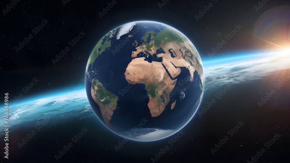 Close look at Planet earth globe view from space showing realistic earth surface and world map as in outer space point of view Close look at Planet earth globe view from space showing realistic earth surface and world map as in outer space point of view