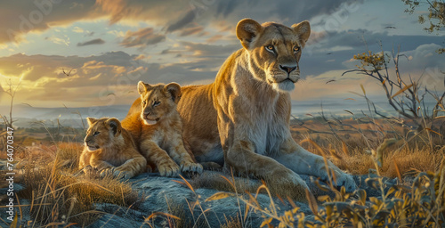 Lioness with her cubs photo