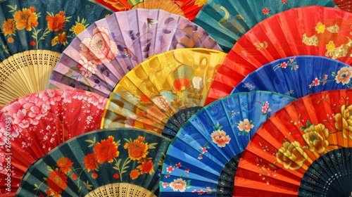 Colorful array of traditional Japanese fans