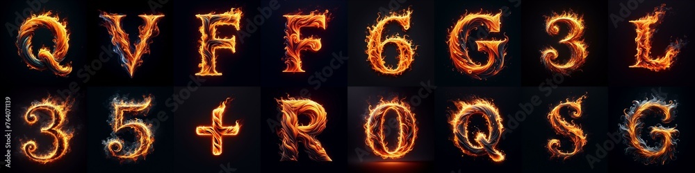 flmmable 3D Lettering Typeface. AI generated illustration - obrazy, fototapety, plakaty 