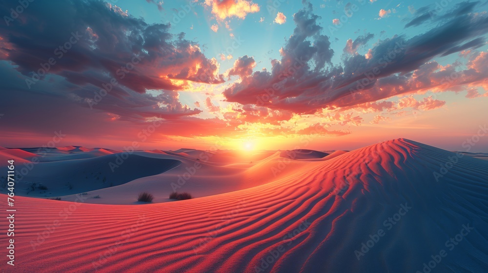 Sunset over desert dunes