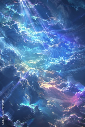 Smooth Clouds Background with Transparent and Light Rainbow Beam Looking Down Touch created with Generative AI Technology