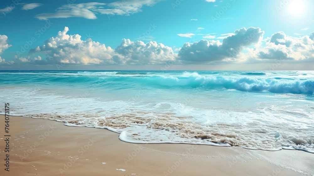 Tranquil beach scene with sand, waves, and a peaceful atmosphere
Tranquil beach scene with sand, waves, and a peaceful atmosphere