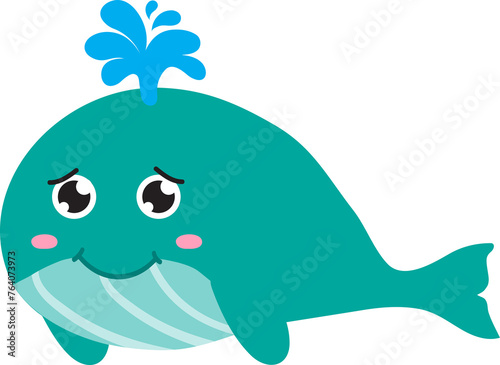 cute whale cartoon, sea animal 