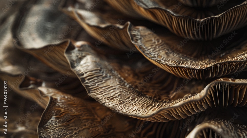 Close-up of textured mushroom gills