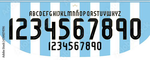 new font vector team south american national team 2024, argentina font. messi. kit sport style font. football style font with lines and points inside, sports style letters and numbers for soccer team