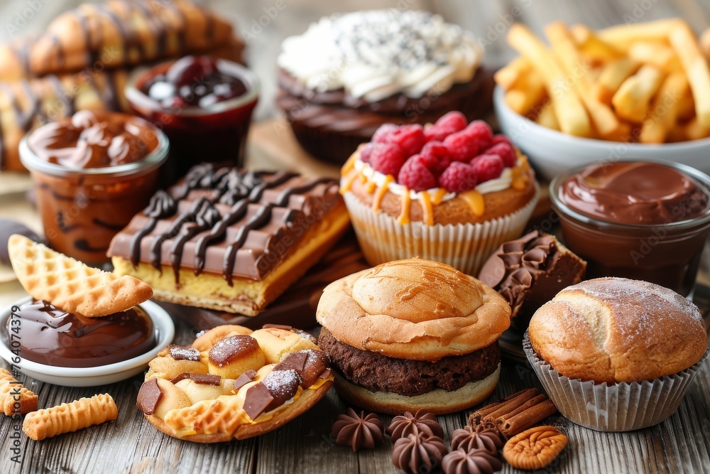 An array of delicious sweet treats, from cakes to cookies, showcases indulgence and variety in dessert options An array of delicious sweet treats, from cakes to cookies, showcases indulgence and variety in dessert options