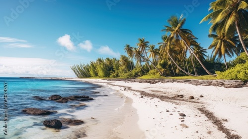 Coconut palms on the beach of a desert island near Tahiti in French Polynesia