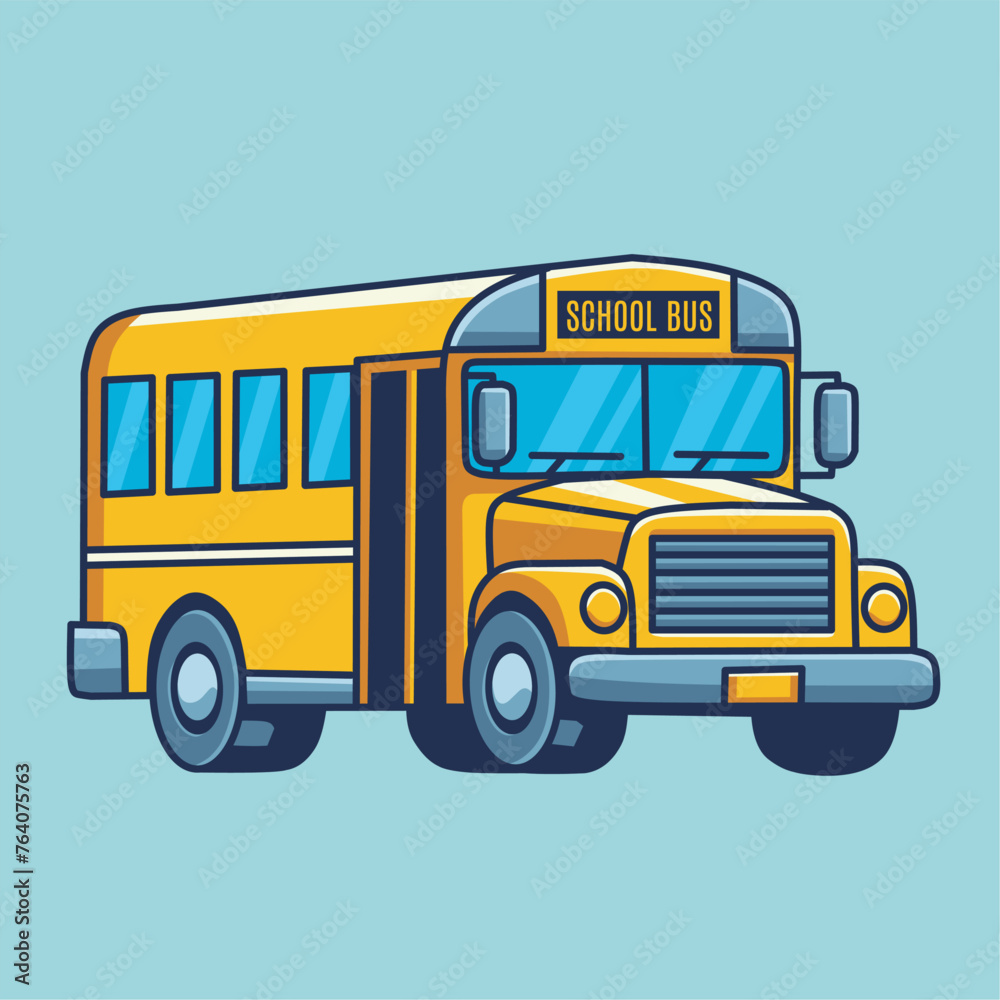 School Bus Vector isolated cyan background	