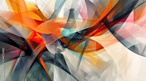 Abstract composition with dynamic shapes, colors, and a visually striking design