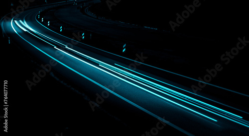 blue car lights at night. long exposure