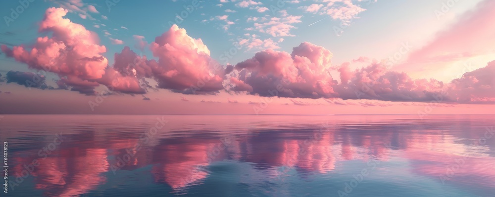Serene sunset clouds reflected on calm water