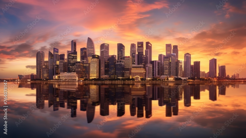 Panorama Sunset view City of singapore
