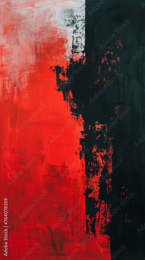 Abstract red and black painting on canvas