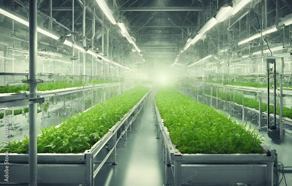 Greenhouse with hydroponic system Growing fresh vegetables and herbs for people Without GMO
