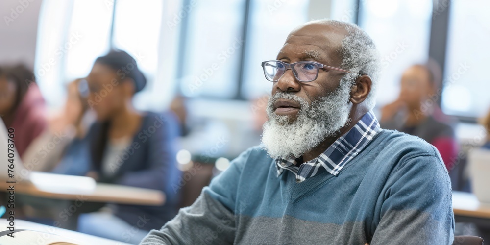 College Professor Gives a Lecture to a Classroom Full of Multi Ethnic Students. Talented Speaker Captures Audience Attention. College Professor Gives a Lecture to a Classroom Full of Multi Ethnic Students. Talented Speaker Captures Audience Attention.