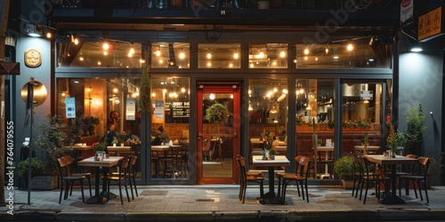 Interior of cozy restaurant. Contemporary design in loft style  modern dining place and bar counter  copy space