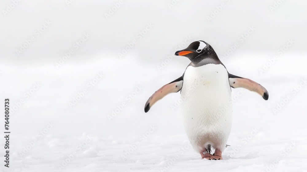 Obraz premium A charming penguin waddling across the scene, bringing smiles effortlessly against a pure white background.