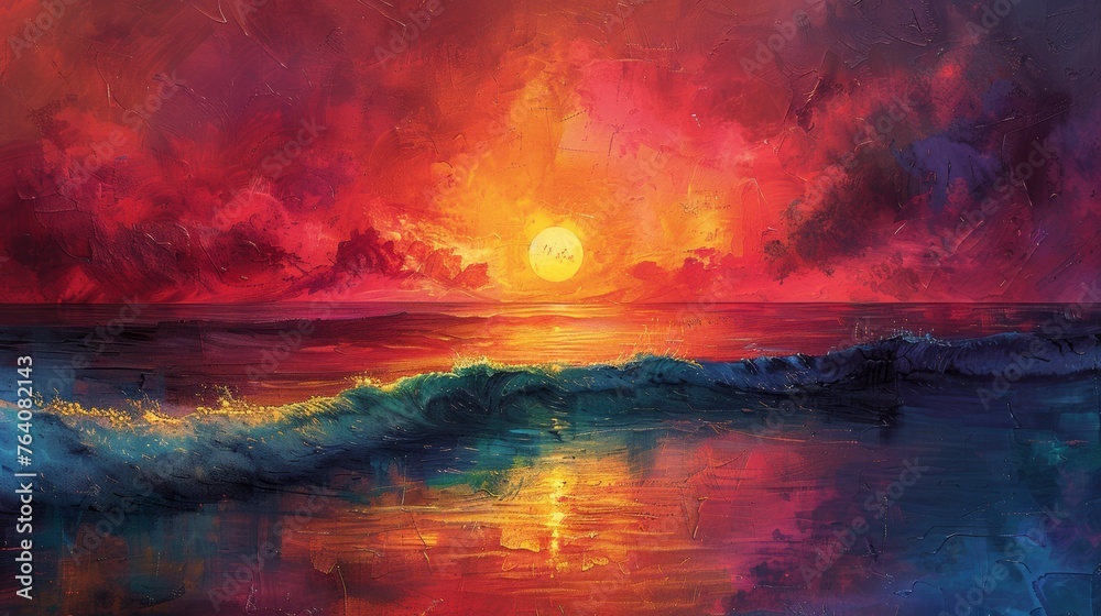 Vibrant sunset over the ocean with dramatic sky