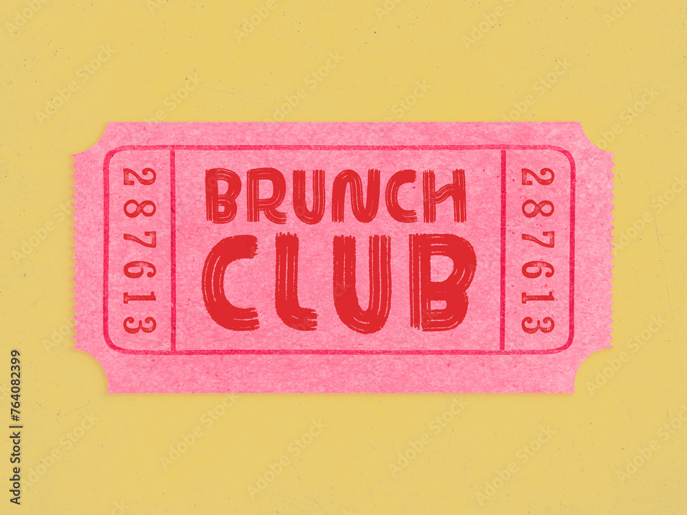 Fototapeta premium Quirky art print with a ticket to Brunch Club in bold colours