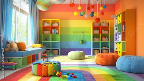 Rainbow room, rainbow-colored room.