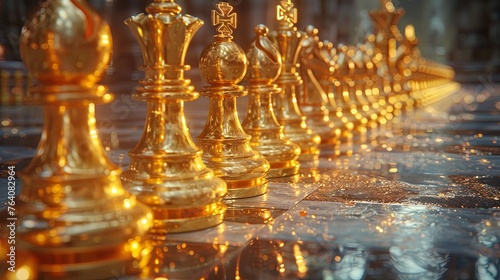 businessman moving chess figure in competition success play. strategy, management or leadership concept
