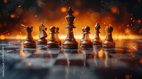 businessman moving chess figure in competition success play. strategy, management or leadership concept