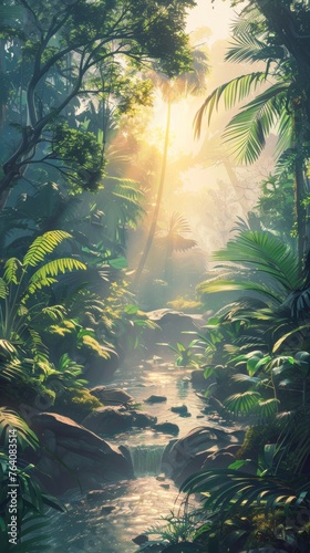 Sunlight streaming through a tropical forest