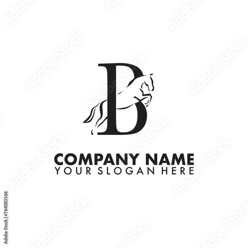 Elegant luxury letter B monogram horse jumping logo On isolated background