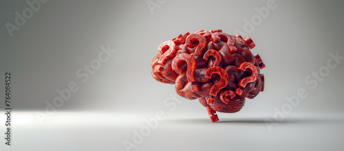 Brain Consisting of Red Question Marks. Generative AI.