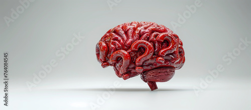 Brain Consisting of Red Question Marks. Generative AI.