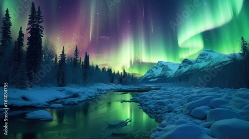 Nature's Celestial Display, Enchanting Northern Lights © muza