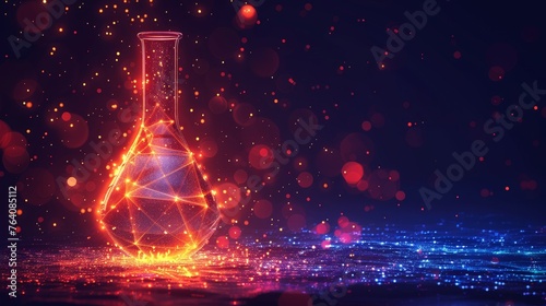 Laboratory tube with chemical formula. Low polygonal modern illustration with 3D hologram effect of chemistry laboratory.