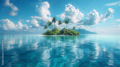 The island is alone in the ocean, the background is abstract