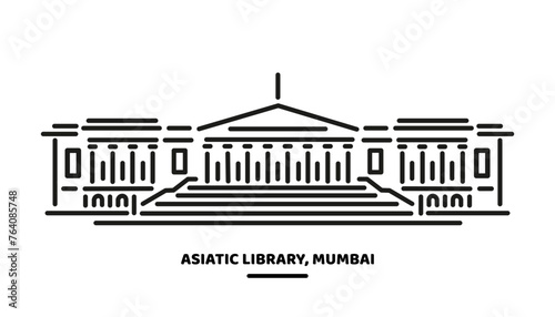 Asiatic Library Mumbai building vector line illustration.