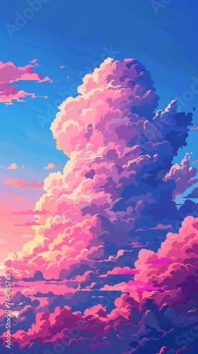 Vibrant digital art of cotton candy clouds at sunset