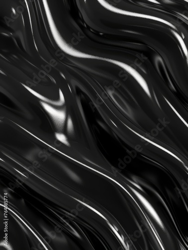 A close up of a black shiny texture that is wrinkled and wavy. rippled petroleum or oil in dark color and soft and rippled liquid. top view of bitumen pattern. black meth and poison, AI Generated.