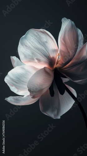 Backlit magnolia flower on a dark background