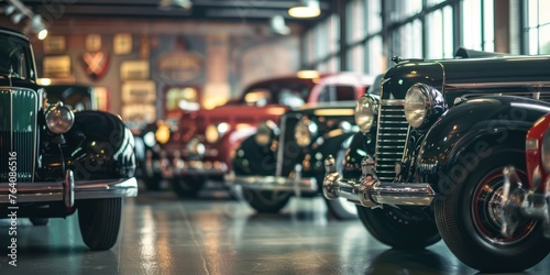 Generate an image of vintage car showroom photo