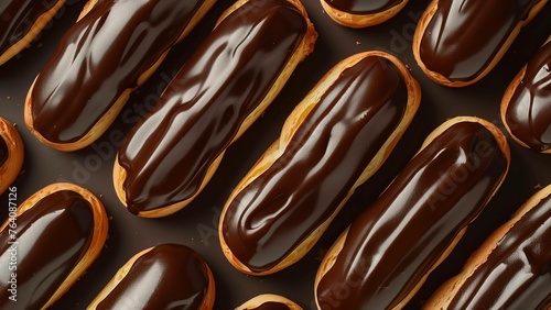 chocolate glazed eclairs close-up wallpaper texture pattern or background photo