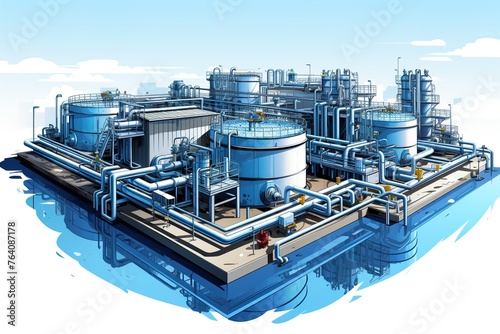 Water treatment plant Aerial View illustration