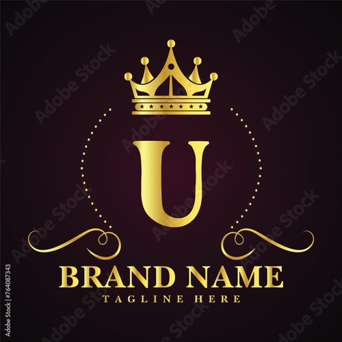 Luxury brand letter U logo with crown.