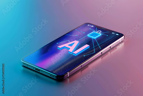 AI phone concept, smartphone with word AI, AI technology or artificial intelligence that has become a part of human life, AI helps humans work more easily