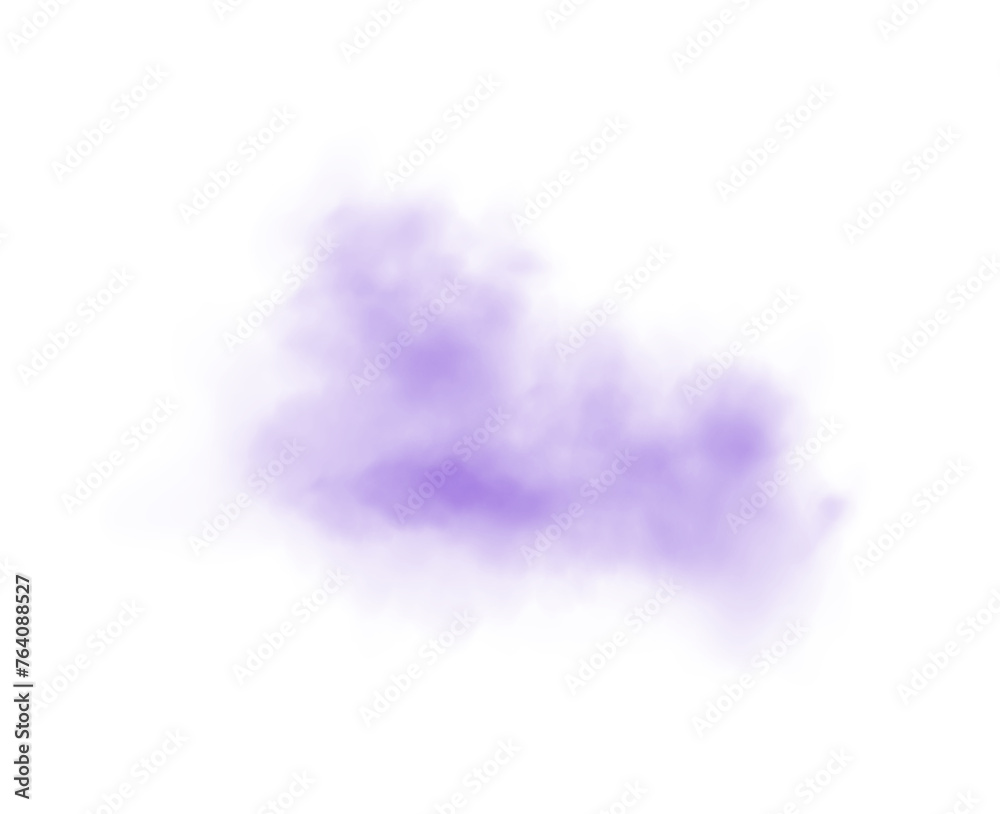 Purple smog clouds on floor. Fog or smoke. Isolated transparent special effect. Morning fog over land or water surface. Magic haze. PNG.
