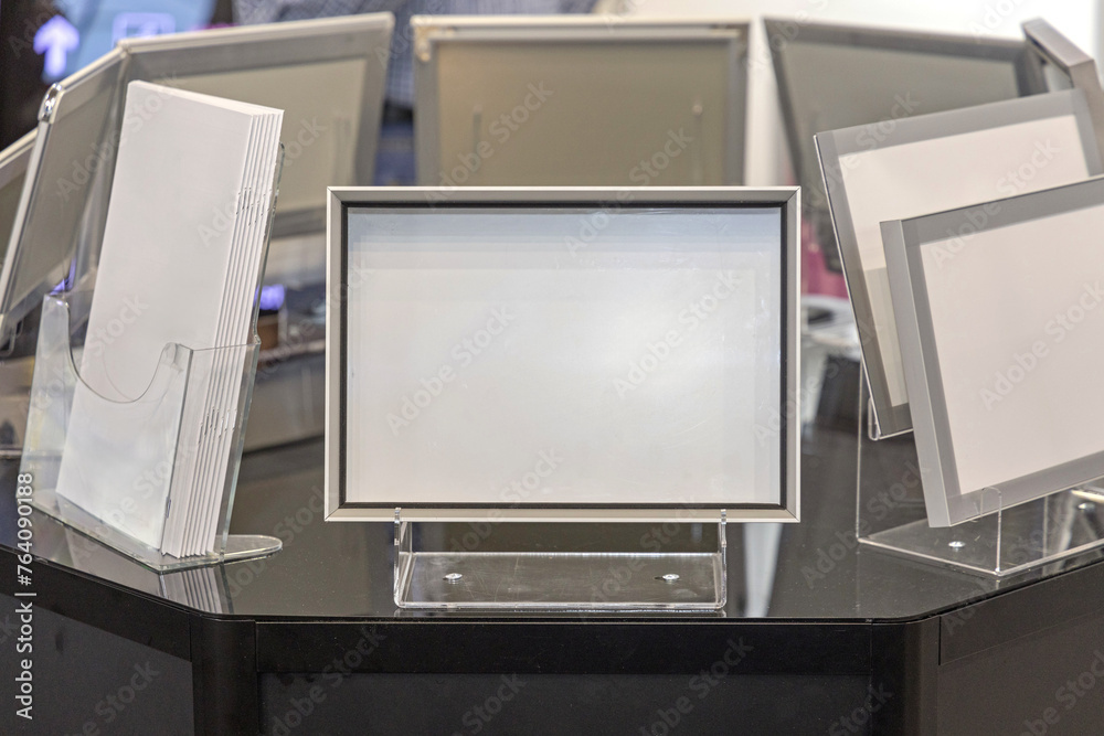 Empty Desktop Info Frame Made From Aluminium Copy Space Empty Desktop Info Frame Made From Aluminium Copy Space
