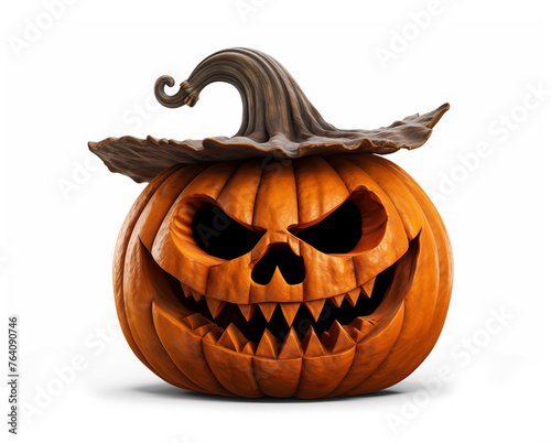 Halloween Carved Pumpkin with Witch's Hat, Isolated on Transparent Background