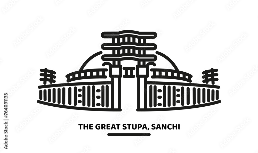 Obraz premium The Great Stupa of Sanchi vector icon illustration