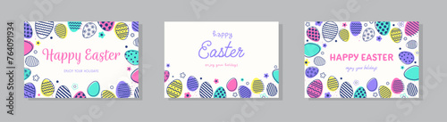 Collection of Easter cards with eggs. Abstract background. Vector illustration