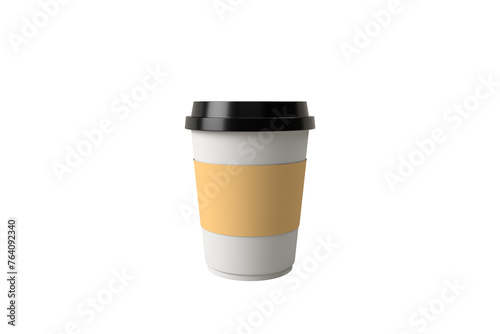 Hot coffee black lid and paper label with sunlight,3d render mockup, Png file
