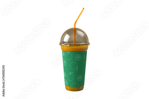 Plastic glass of orange juice, 3d render mock up, Png file.